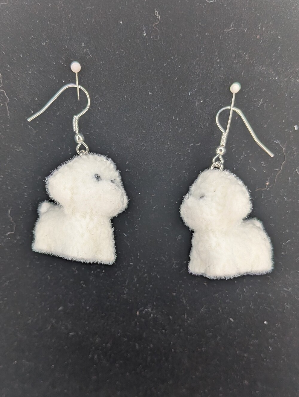 Fluffy White Bichon Frise Dog Fuzzy Novelty Dangle Earrings Poodle